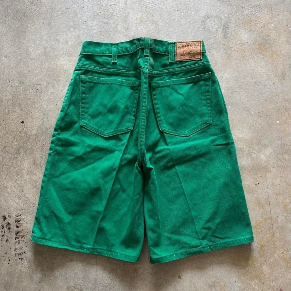 Baggy Arizona Green Jorts Long Denim Jean Shorts Vintage 90s Y2K - 32